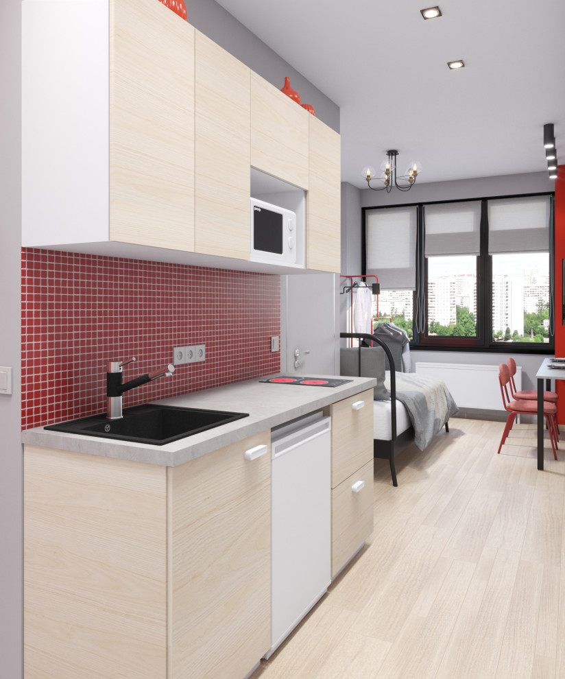 Студия с красными акцентами