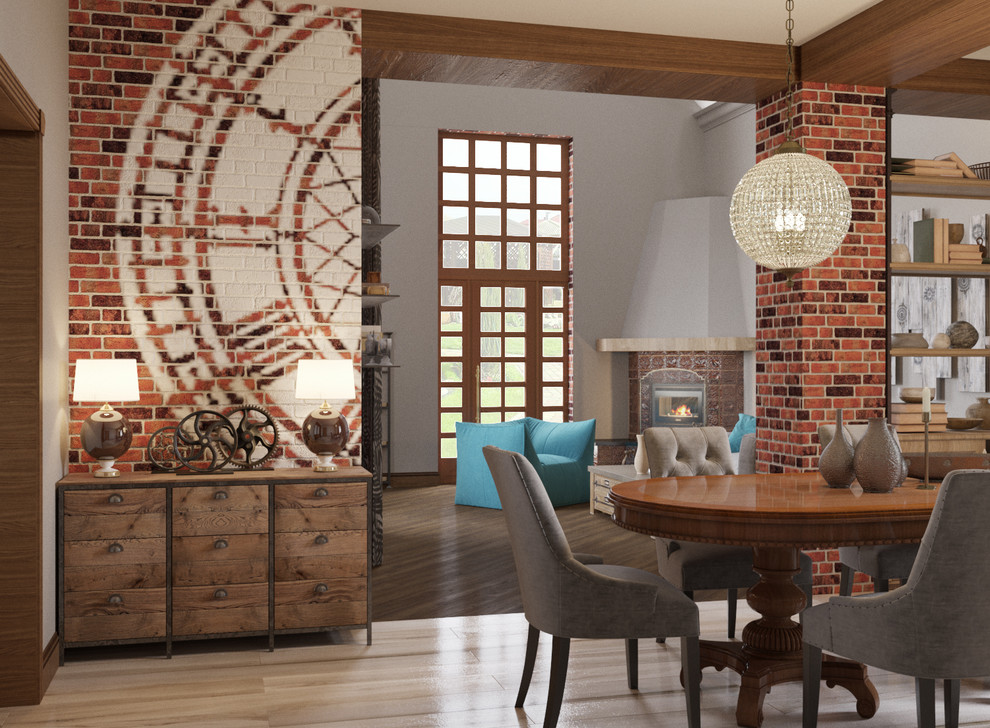 Гостиная с элементами лофта в загородном доме