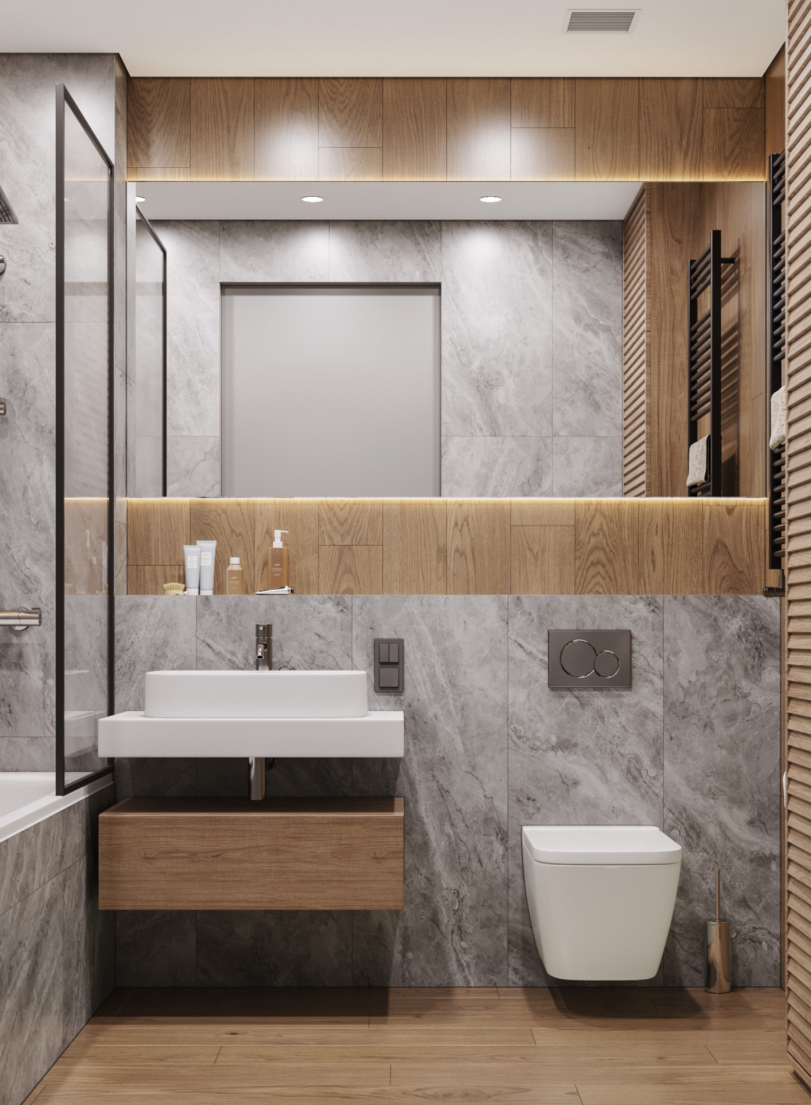 Светлая семейная квартира с синими акцентами 80 м²
