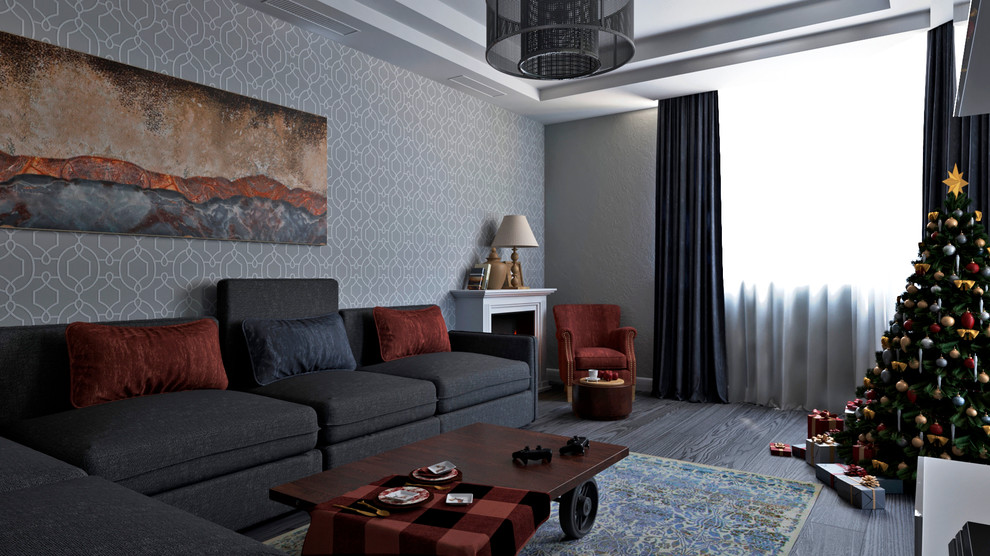 Гостиная в серых тонах.