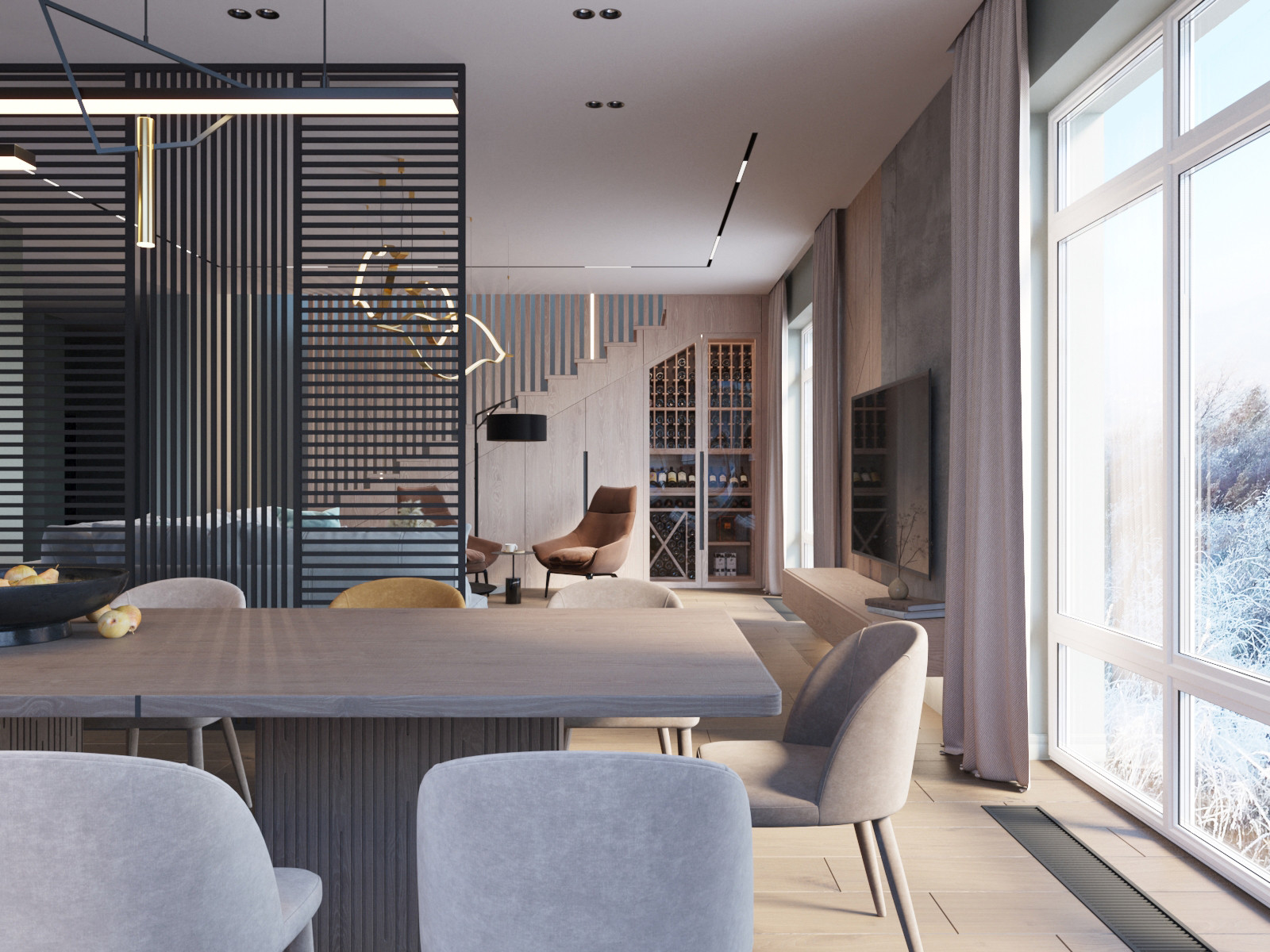 Гостиная коттеджа в г. Березовский. Проект выполнен совместно со студией HOLST