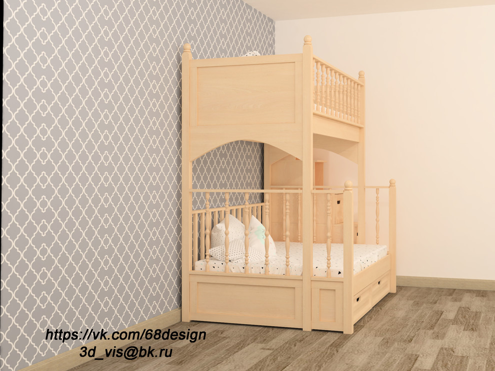 Обложка проекта: Дизайн и визуализация двух ярусной кровати, с разной шириной спальных мест