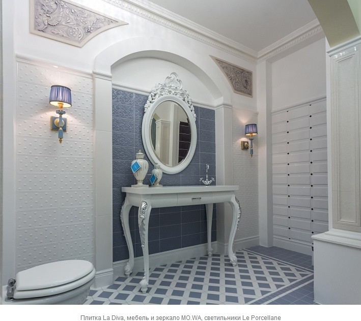 Обложка проекта: Плитка La Diva, мебель и зеркало MO.WA, светильники Le Porcellane