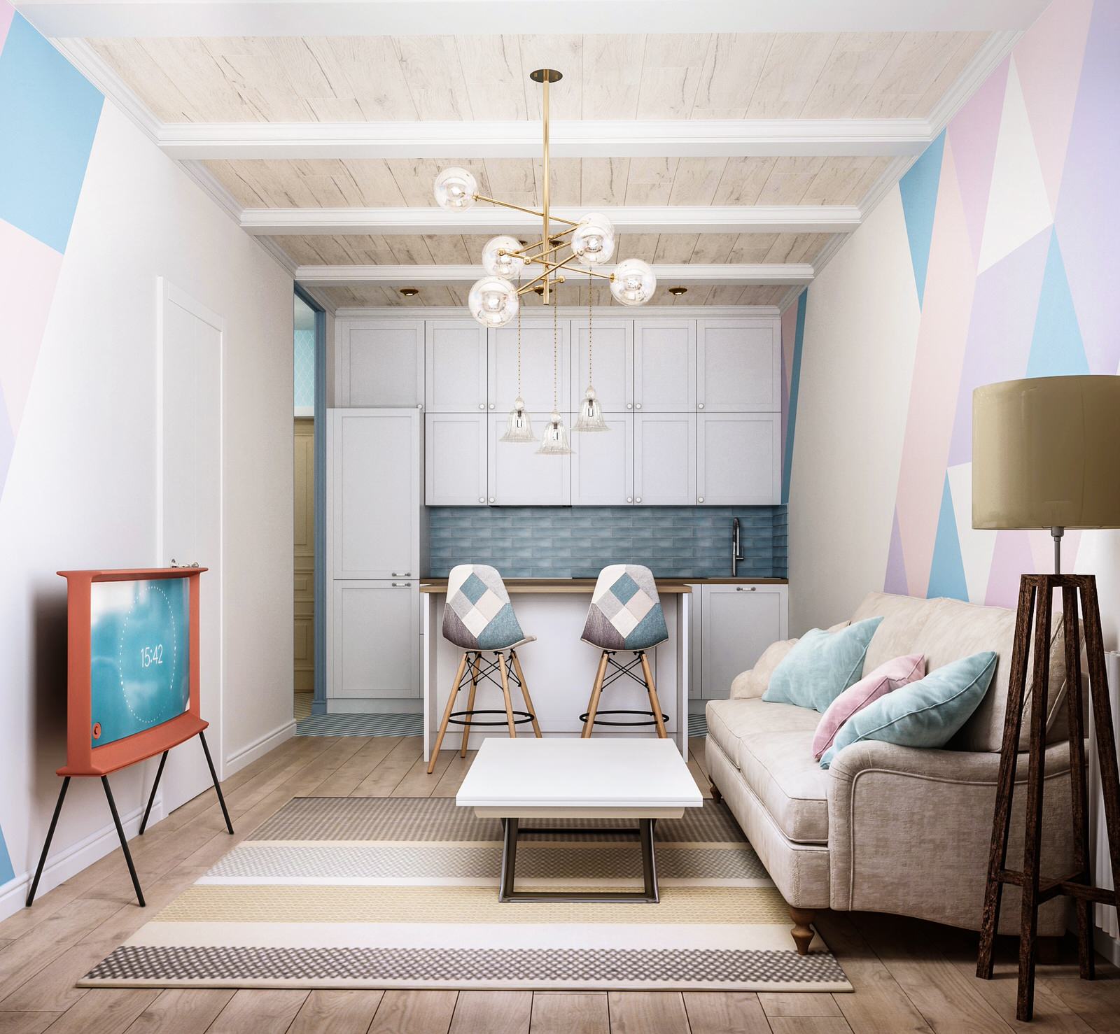 Оригинальный дизайн небольшой однокомнатной квартиры