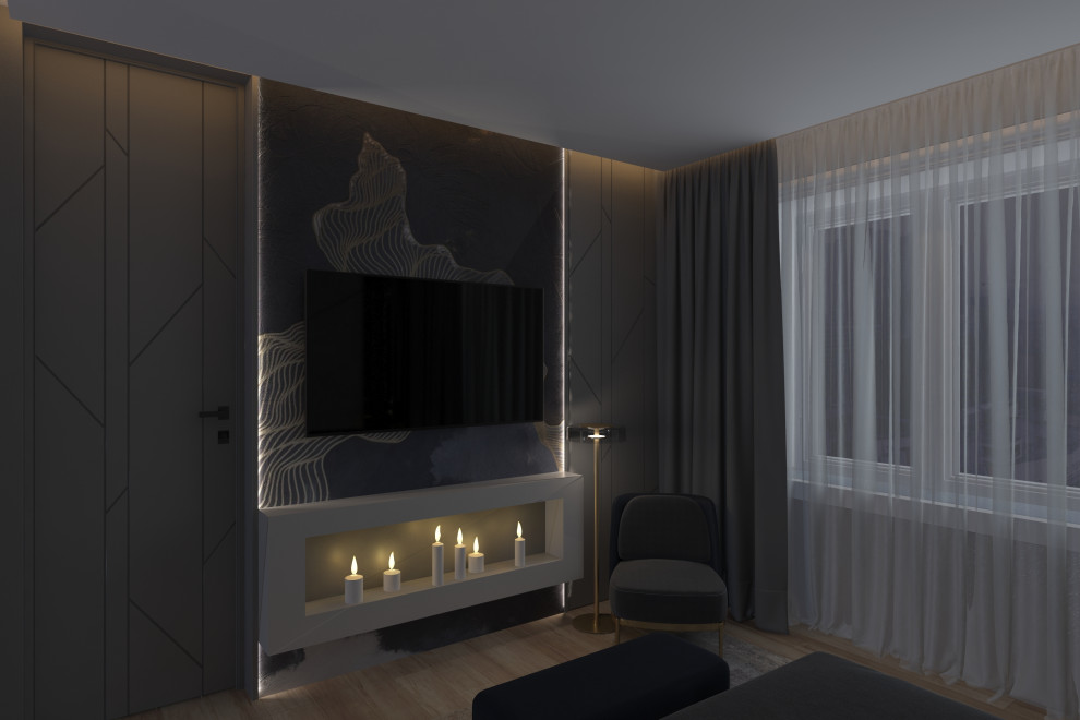 Дизайн мастер спальни двухуровневой квартиры в Москве