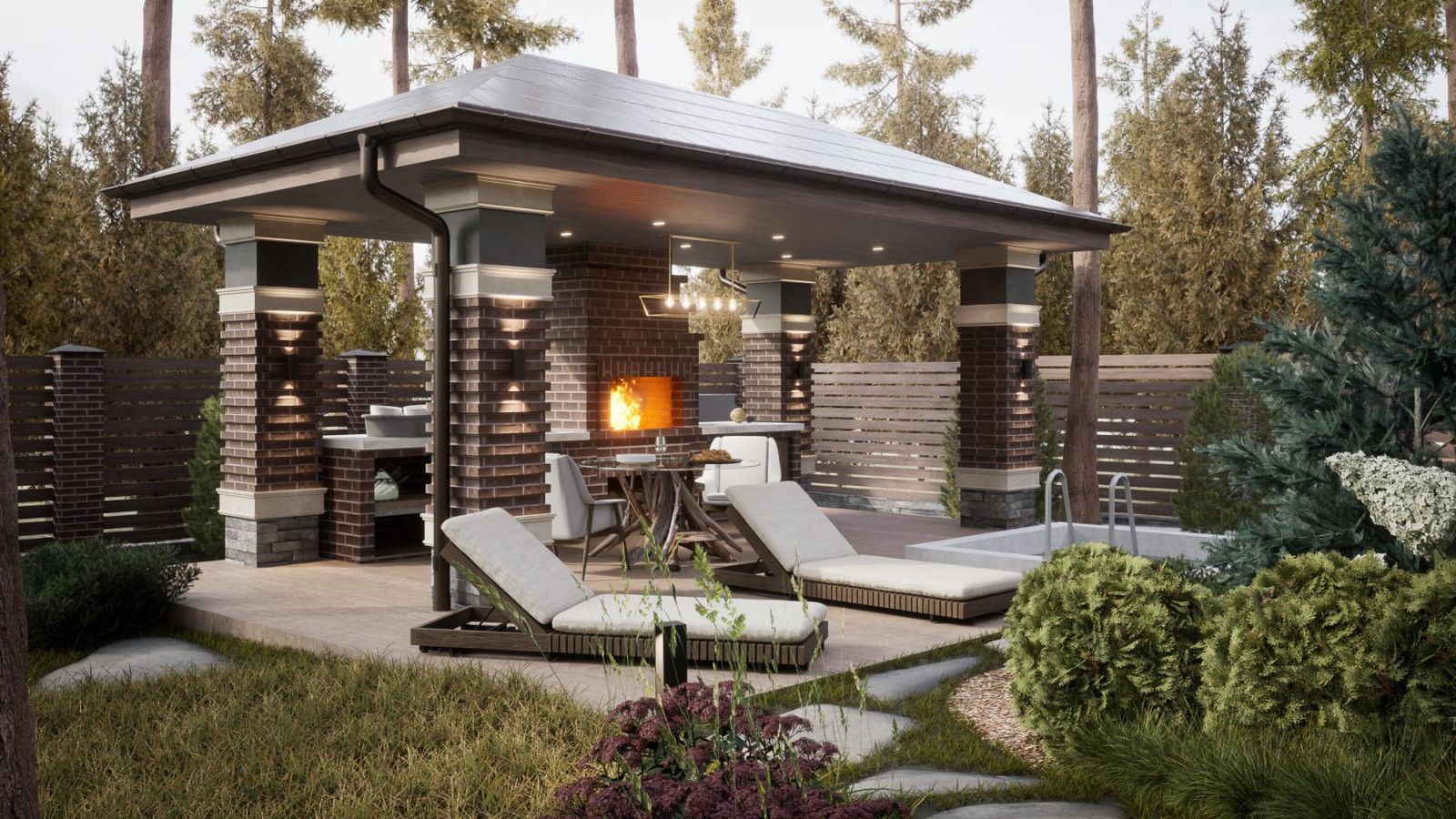 Крытая терраса с летней кухней