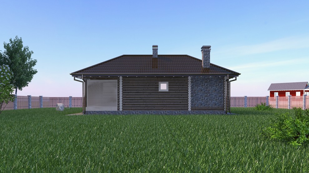 Обложка проекта: одноэтажная баня с застекленной верандой и дровяником