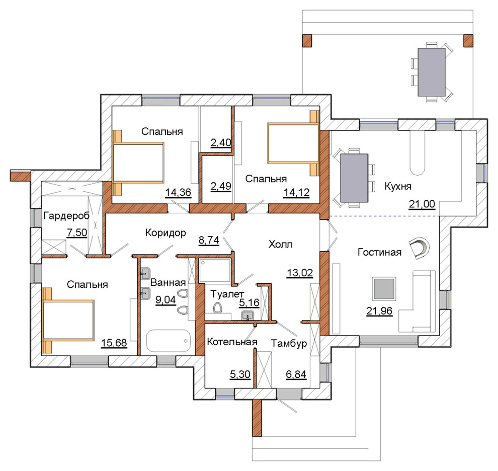 Одноэтажный дом в стиле "Hi-tech"