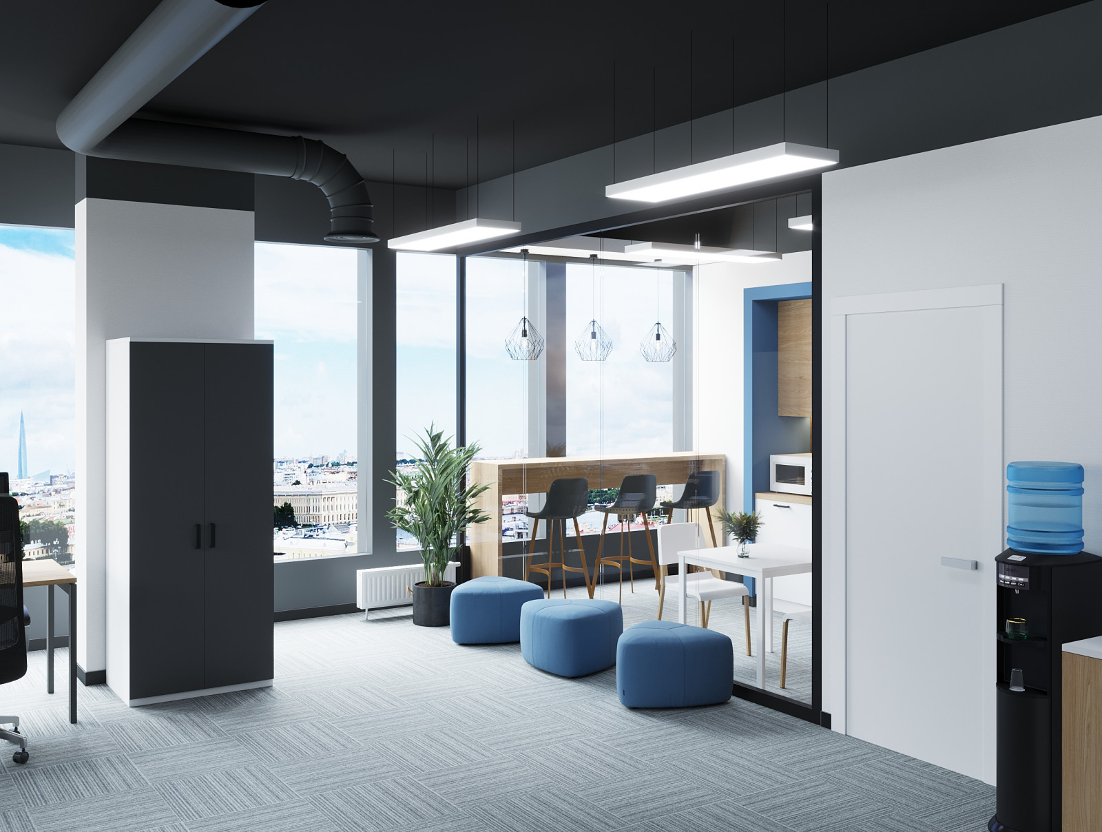 Интерьер офиса компании "ВЕЗА" в бизнес-центре Neboplaza в г. Екатеринбурге