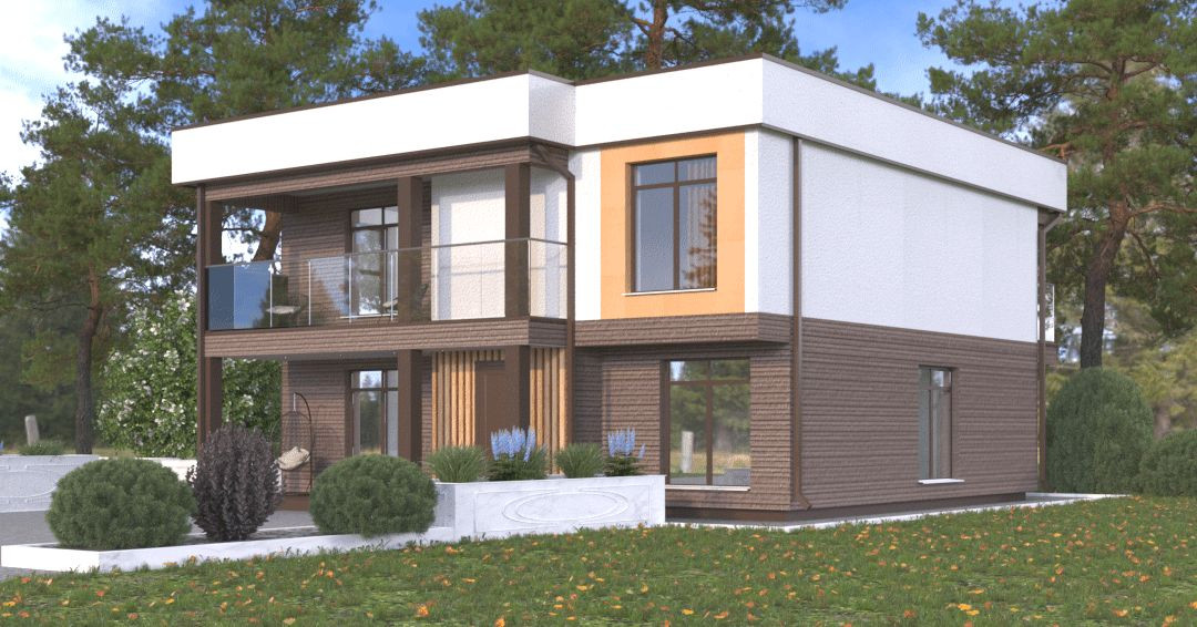 Обложка проекта: Дом двухэтажный кирпичный с облицовкой из фасадных панелей NICHIHA