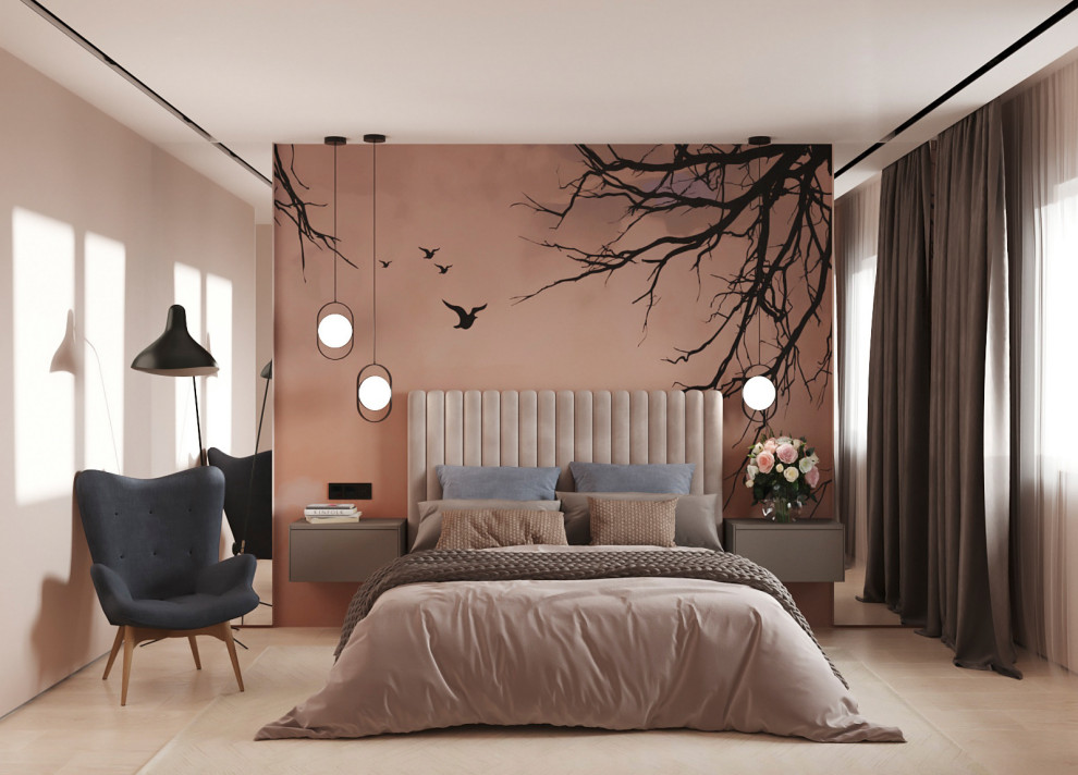 Обложка проекта: Спальня с авторскими обоями