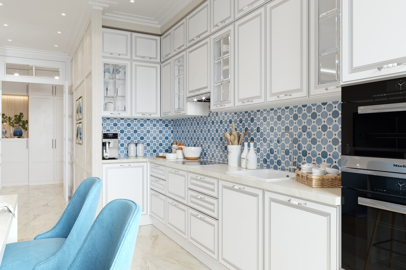 Нежный бело-голубой интерьер