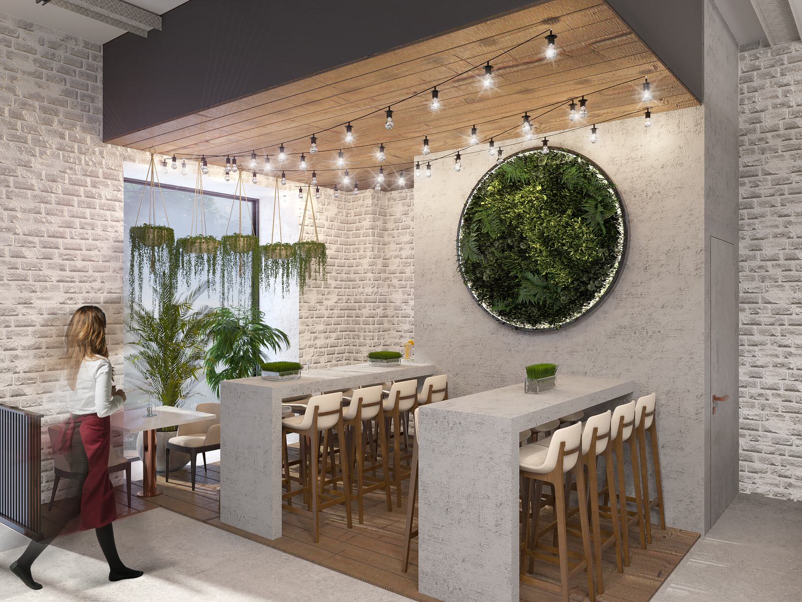 Interior visualisation of food court Manor of Food in the center of Moscow