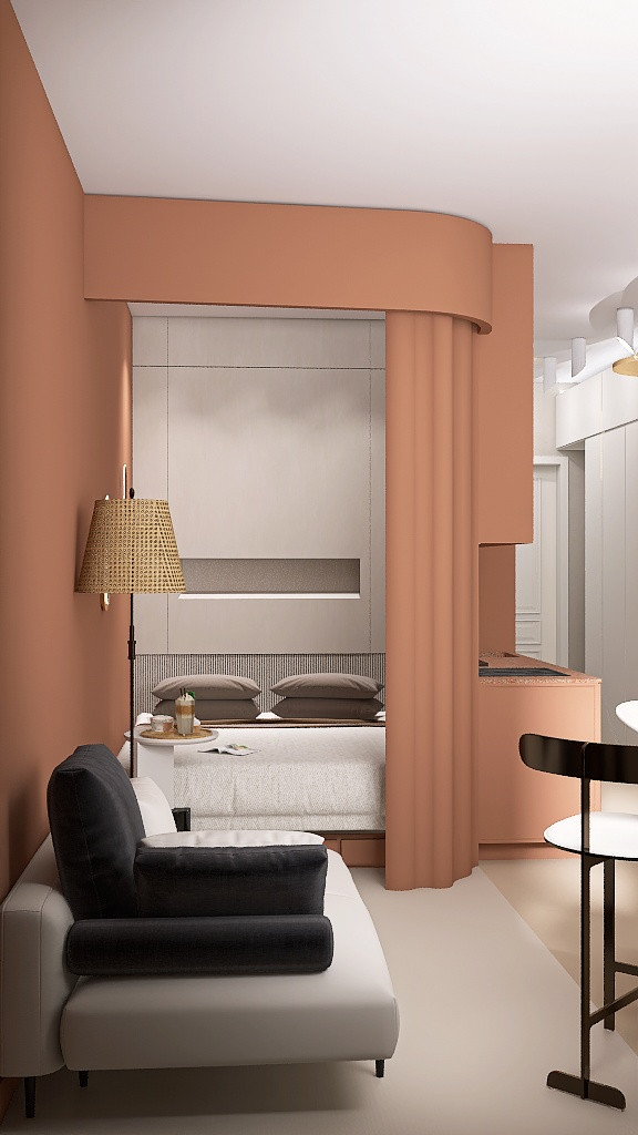 Студия 25 метров с спальней гостиной и кухней