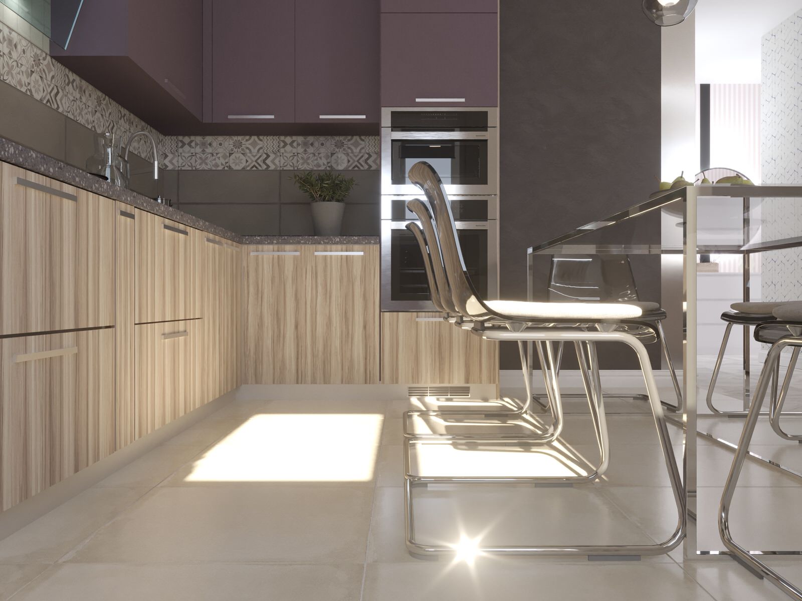 Кухня-гостиная в проекте 2-х комнатной квартиры для молодой семьи