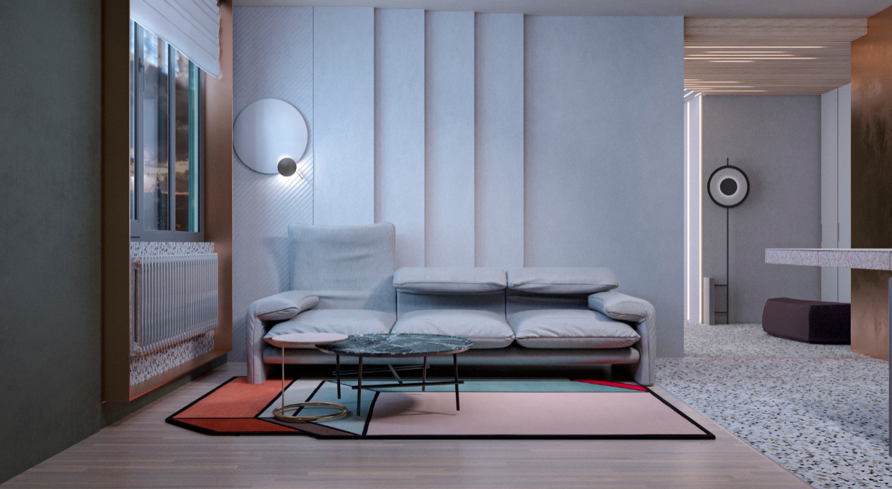 Обложка проекта: Интерьер квартиры ЖК Pushkin Apartments & Loft гостиная-кухня