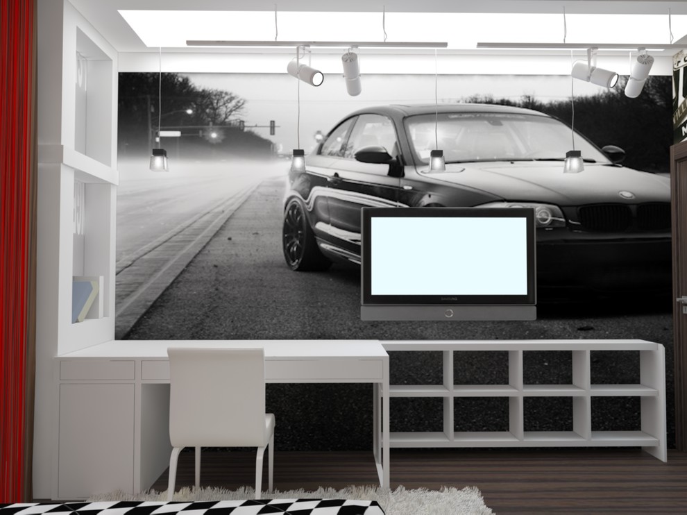 Интерьер загородного дома с красными акцентами