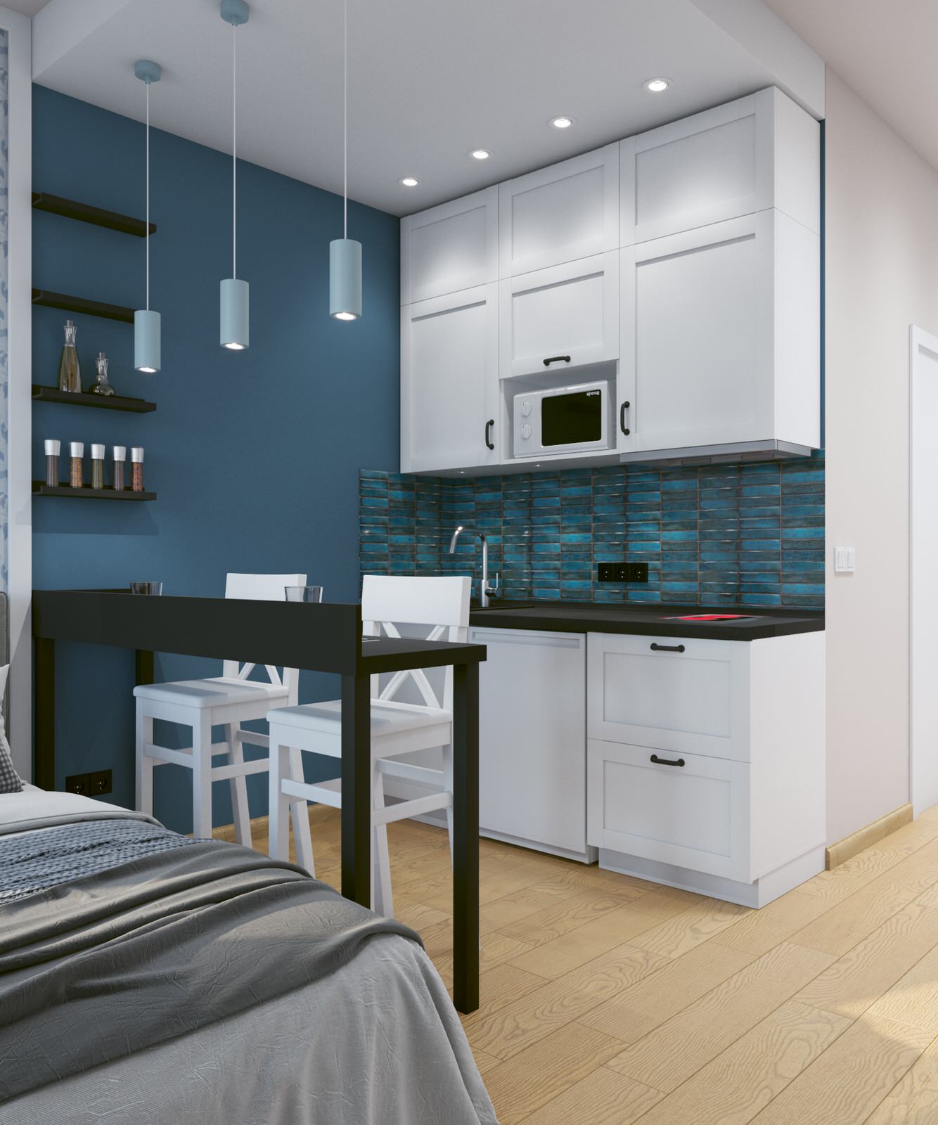 Синяя студия для краткосрочной аренды