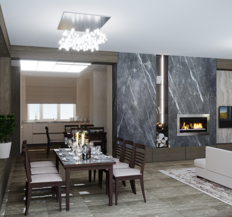 300 кв, кухня студия