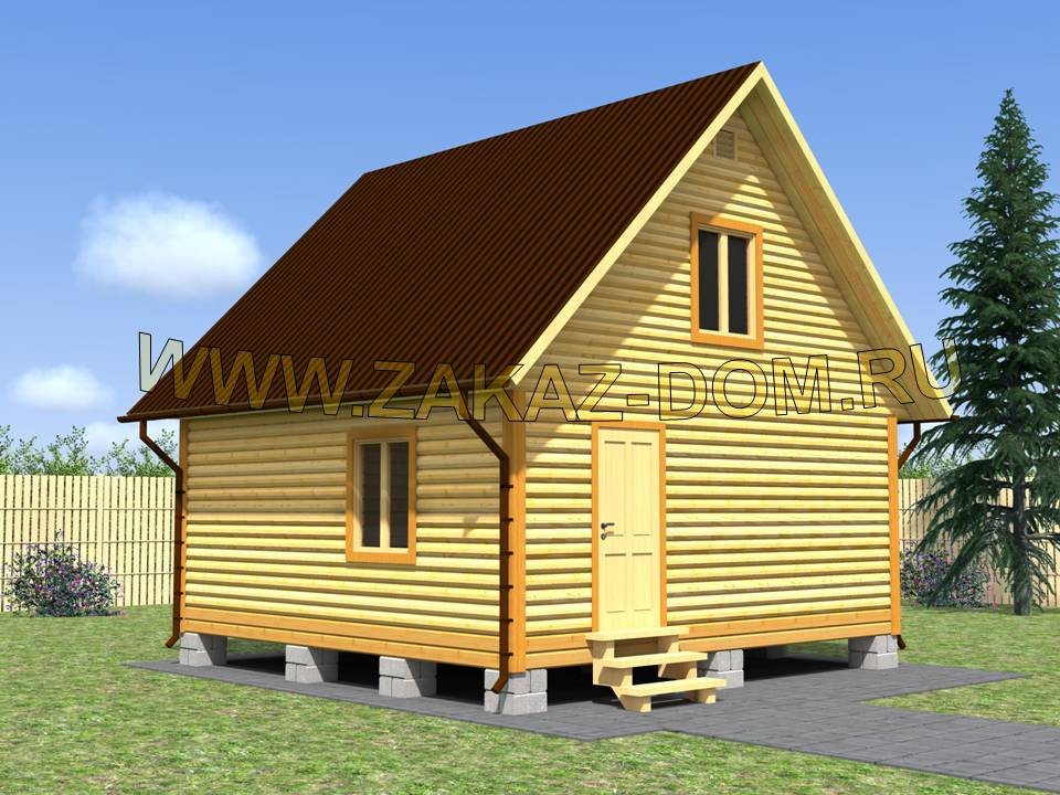 Проект бани с мансардой из бруса (6х6 м) : 2Б-4