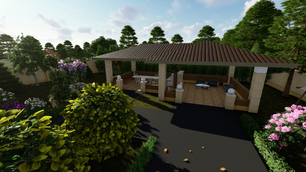 Одноэтажный дом с беседкой