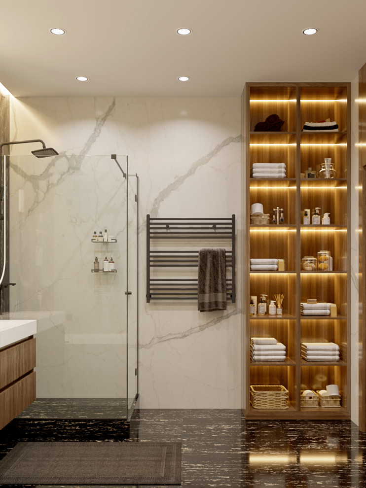 Современная городская квартира с панорамным остеклением в стиле ар-деко