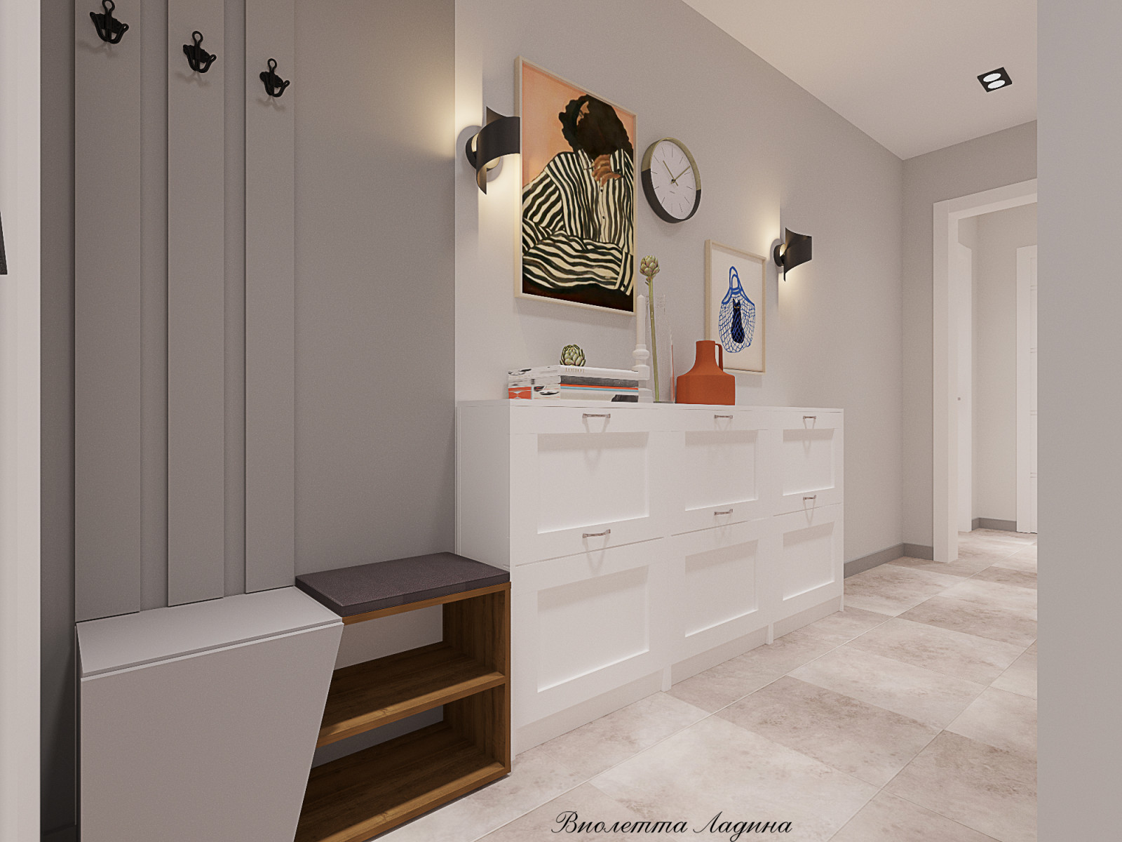 Трешка в панельном доме в современном стиле с голубым акцентом.