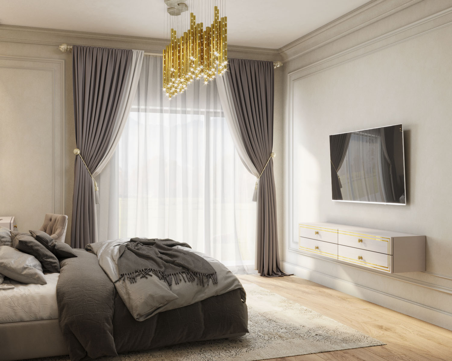 Уютная стильная спальня в загородном доме