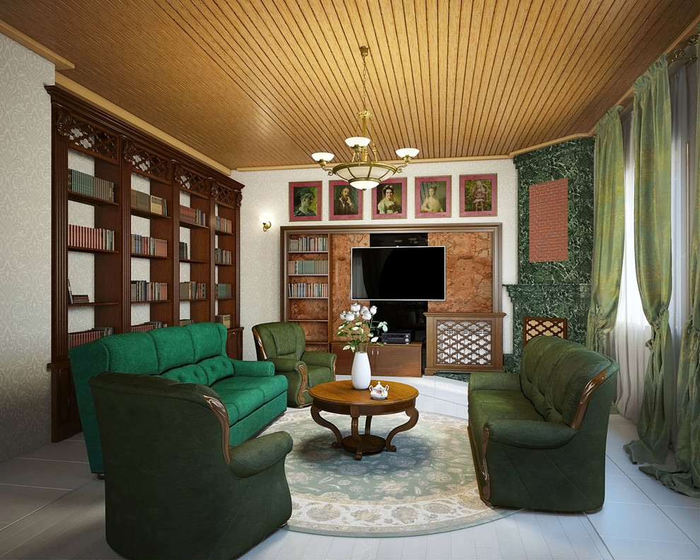 Русская усадьба | Интерьер первого этажа загородного дома, 84 м2