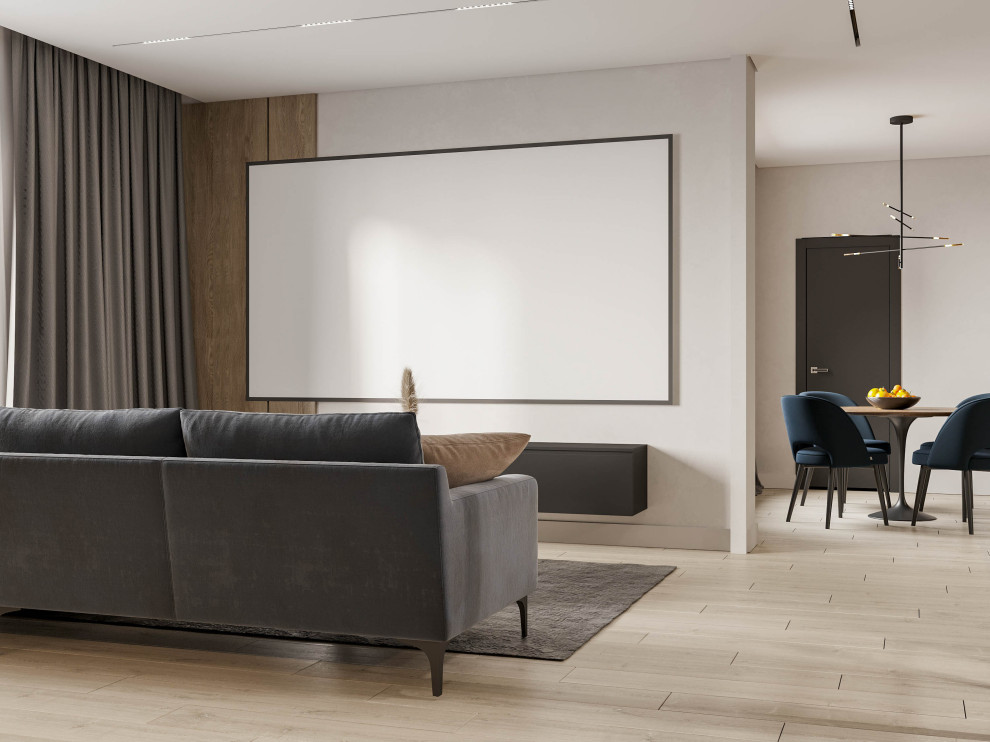 Гостиная и кухня в бежево-серых оттенках