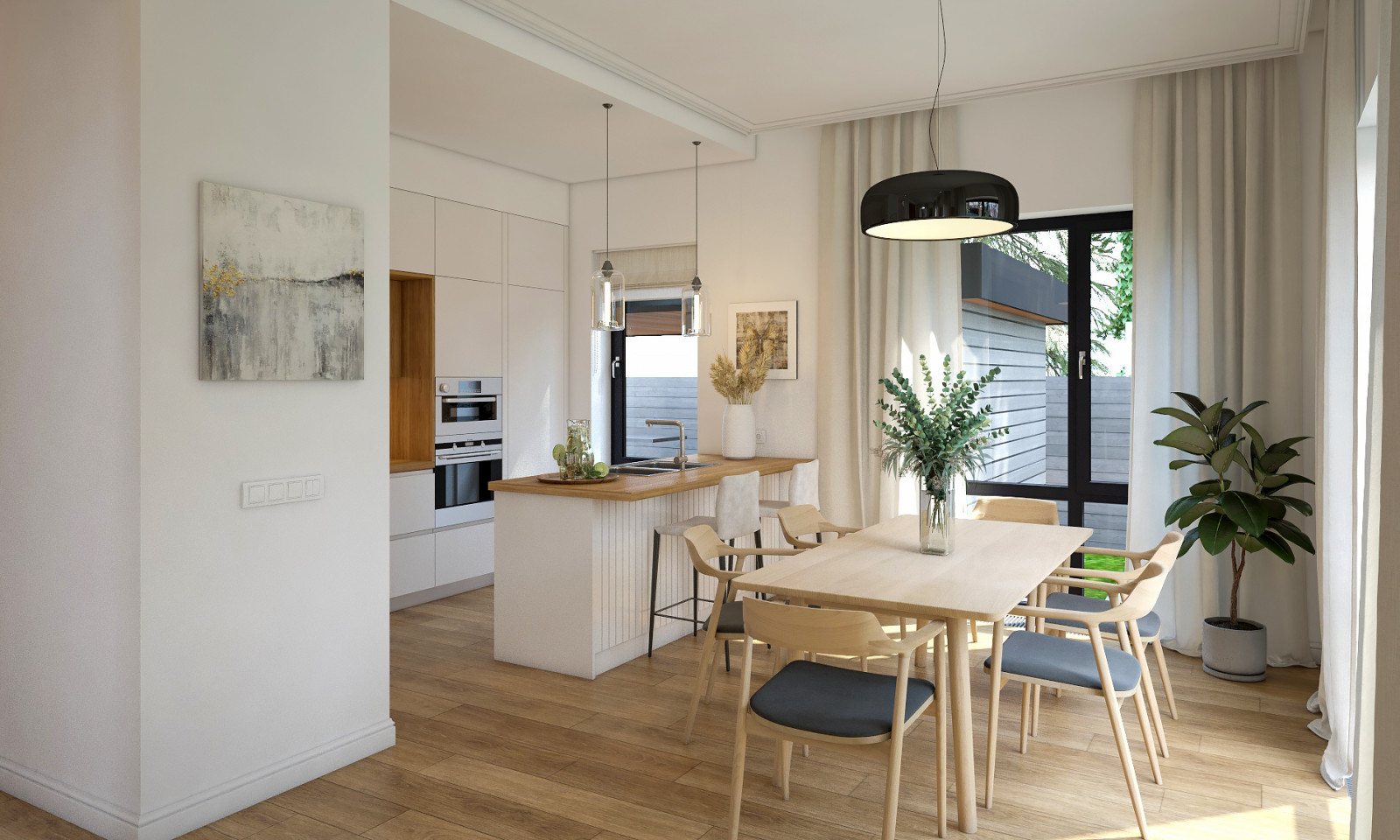 Гостиная и кухня современный минимализм