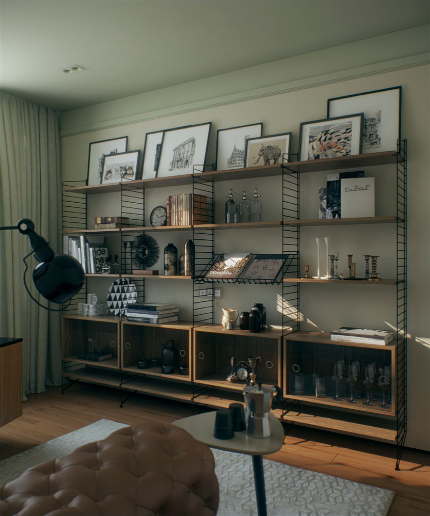 Пятая стена: Как декорировать полки огромного стеллажа