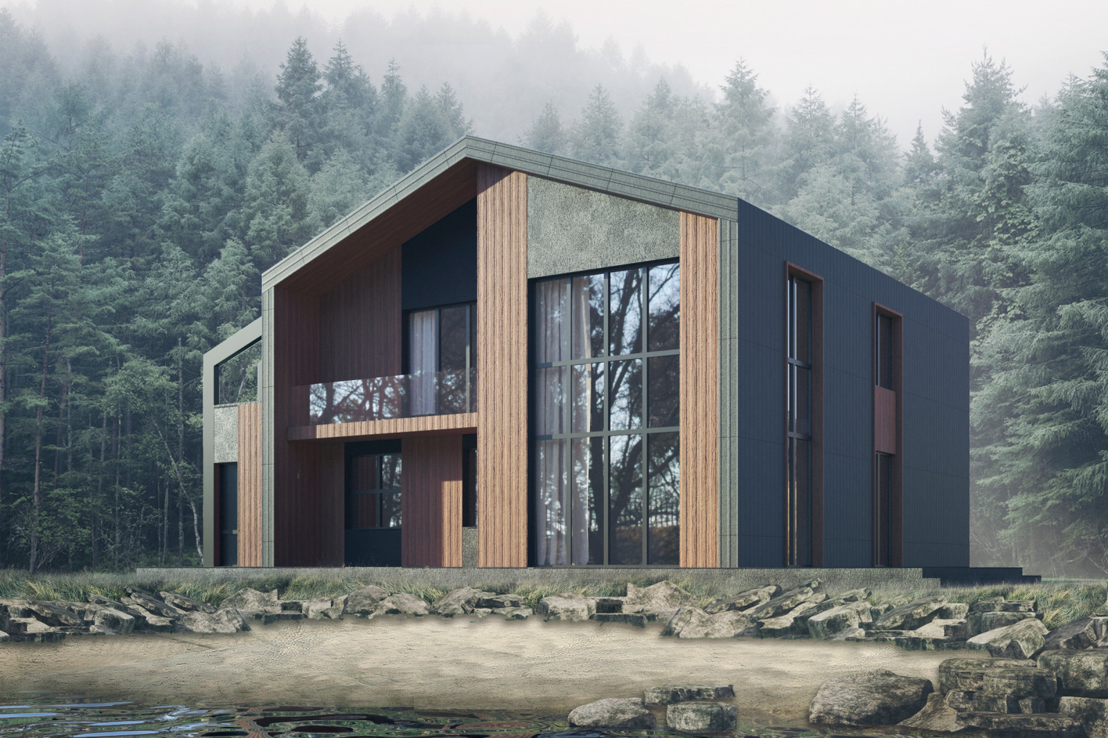 Концепция загородного дома, пример начальной-вариативной стадии проектирования.