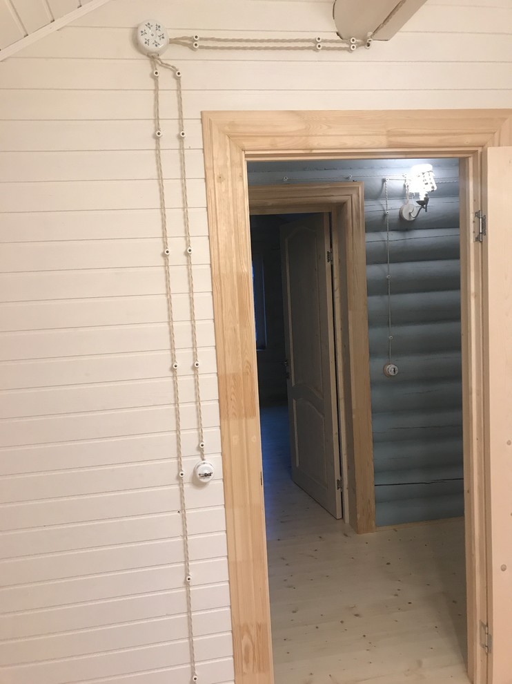 Ретро электрика + деревянные накладки naBrevno в интерьере бревенчатого дома