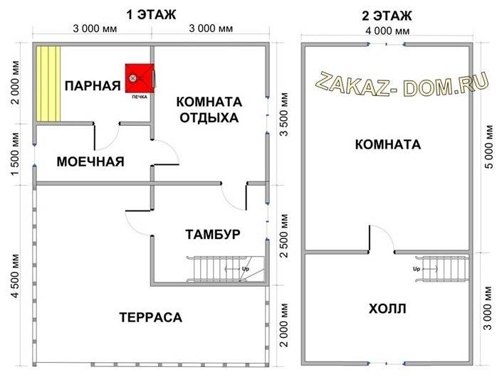 Баня из бруса с мансардой (6х8 м) - Проект № 2Б-19