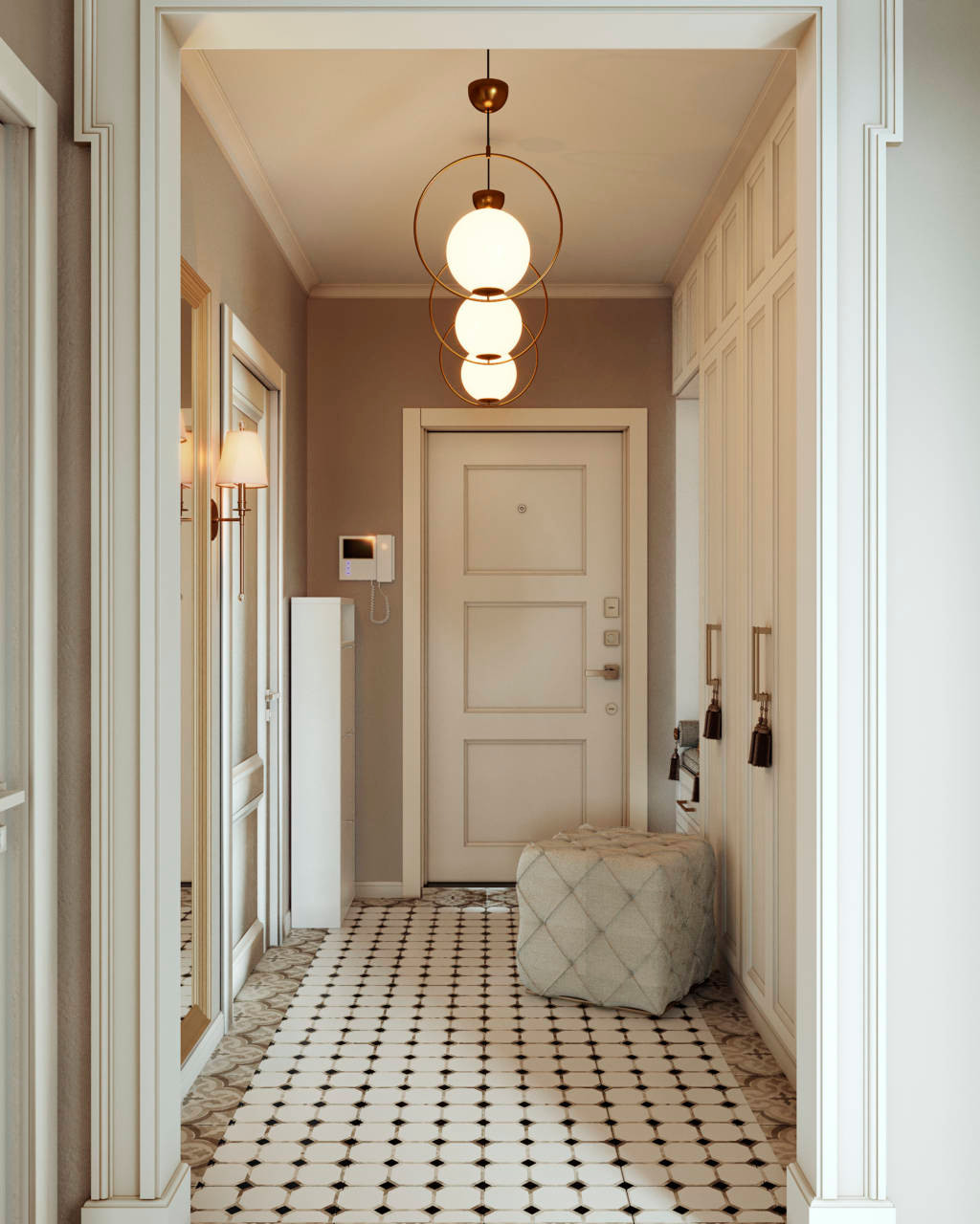 Gray-pink interior. Apartment in St. Petersburg in the neoclassical style