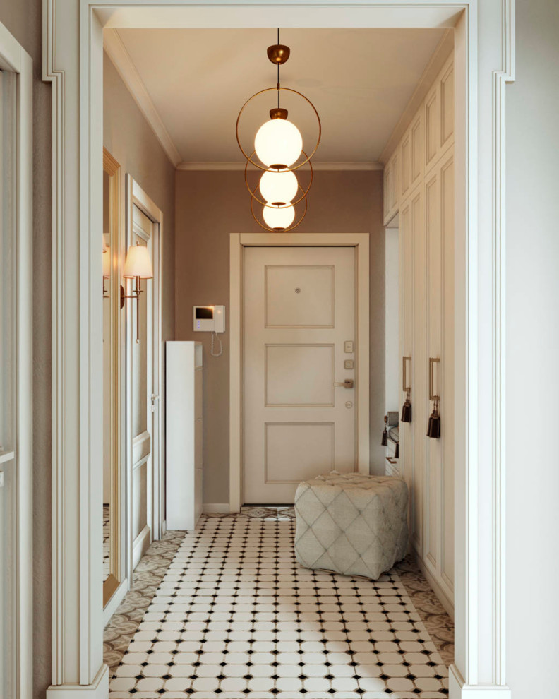 Gray-pink interior. Apartment in St. Petersburg in the neoclassical style