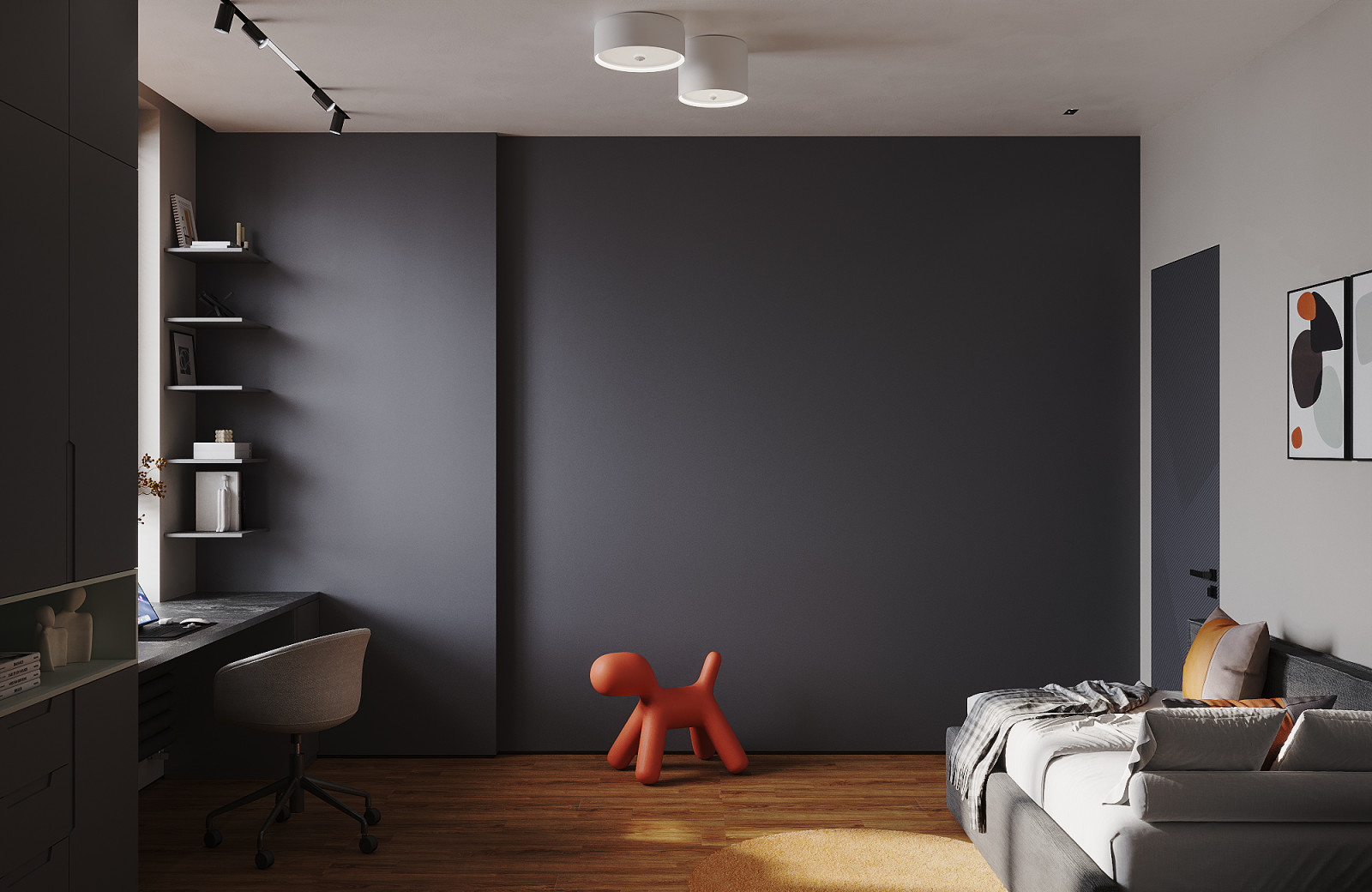 Минималистичная квартира в темных тонах.