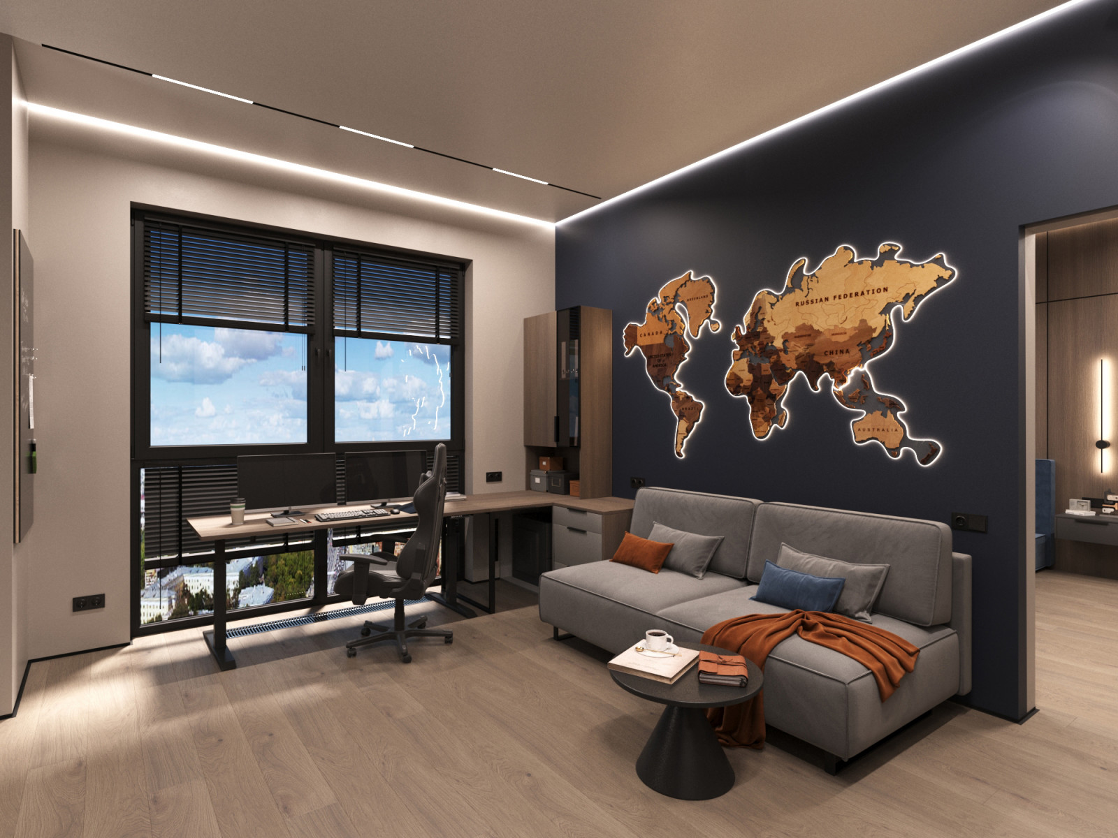 Дизайн интерьера квартиры 77 м2 с 2-мя санузлами и гардеробной