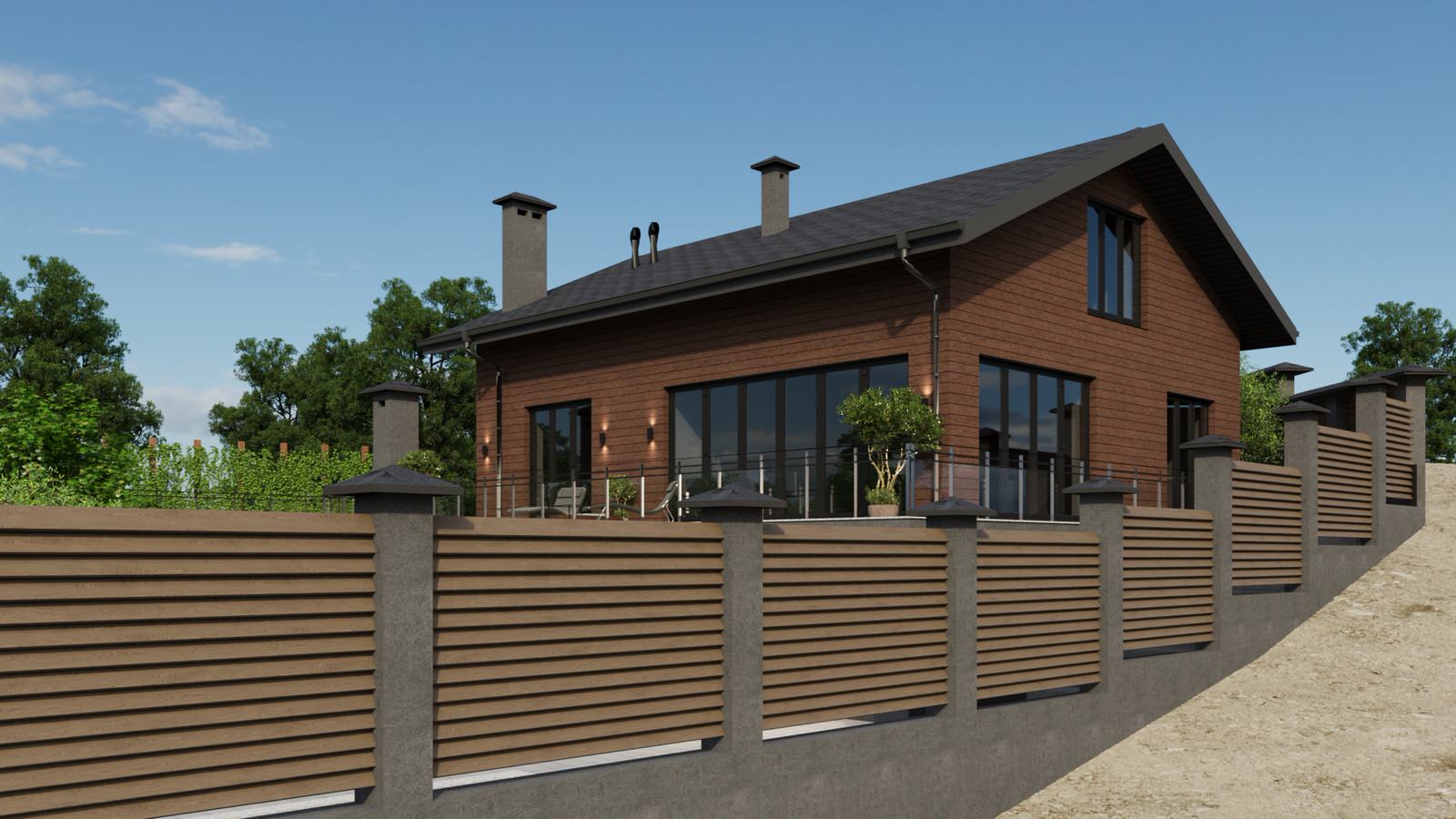 Обложка проекта: 2-х этажный дом на уклоне с мансардным этажом