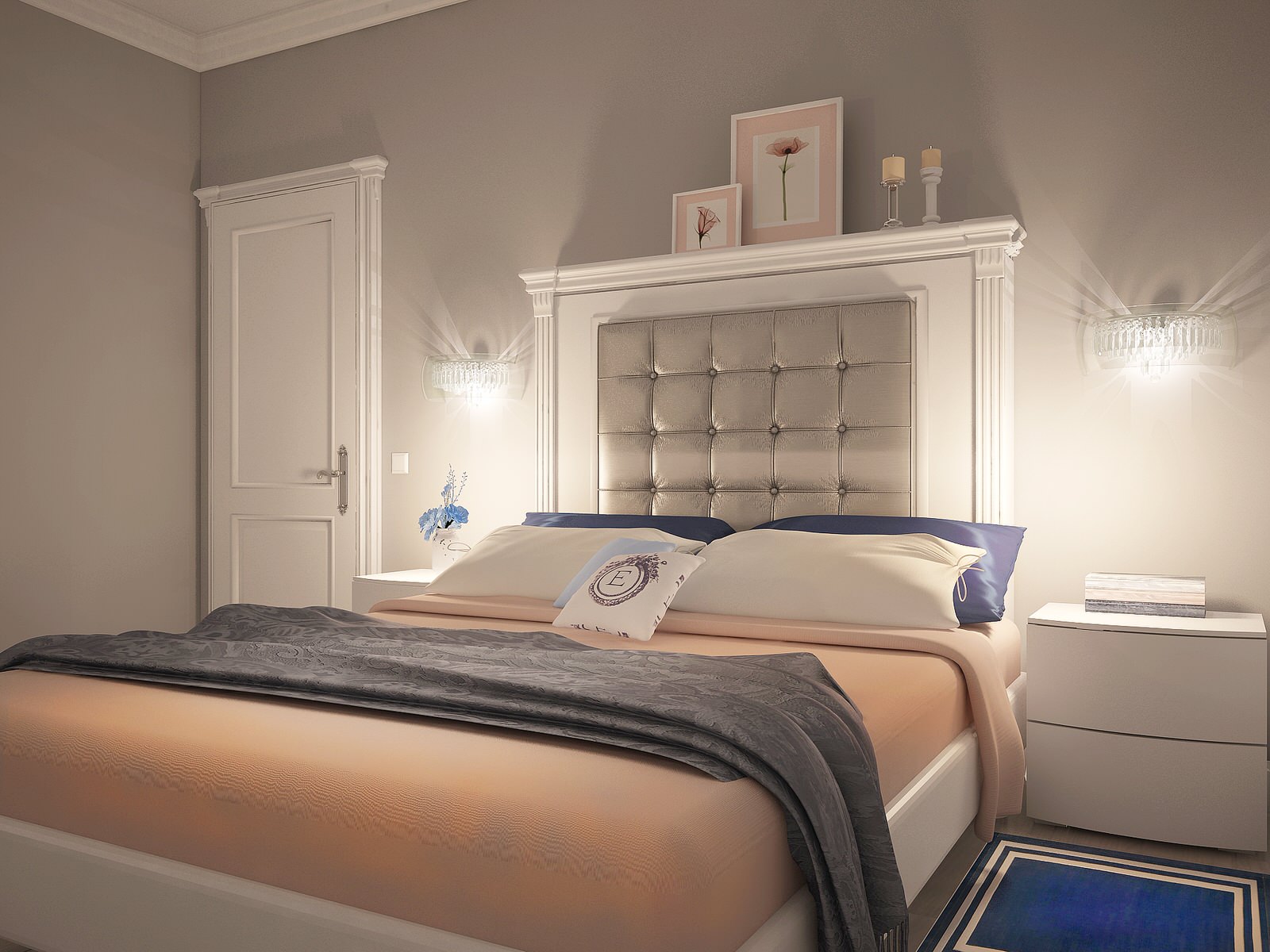 Обложка проекта: Grey Bedroom with peach accents - Серая спальня с персиковыми акцентами