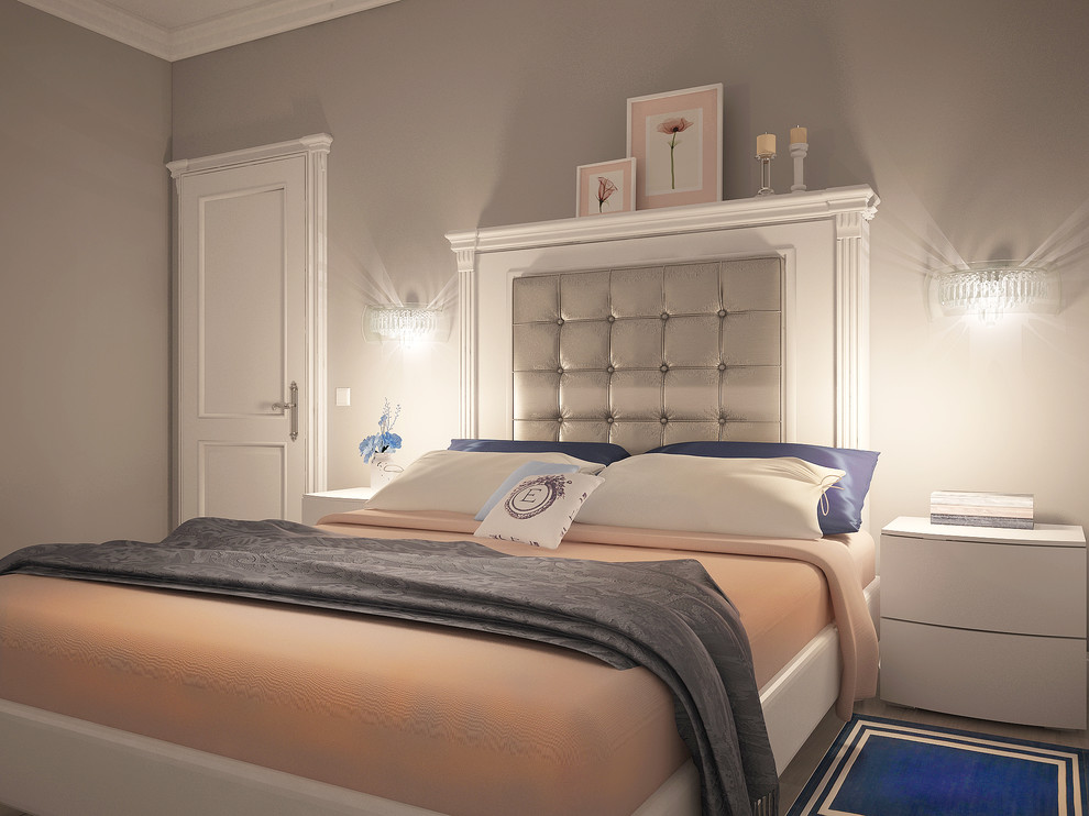 Обложка проекта: Grey Bedroom with peach accents - Серая спальня с персиковыми акцентами