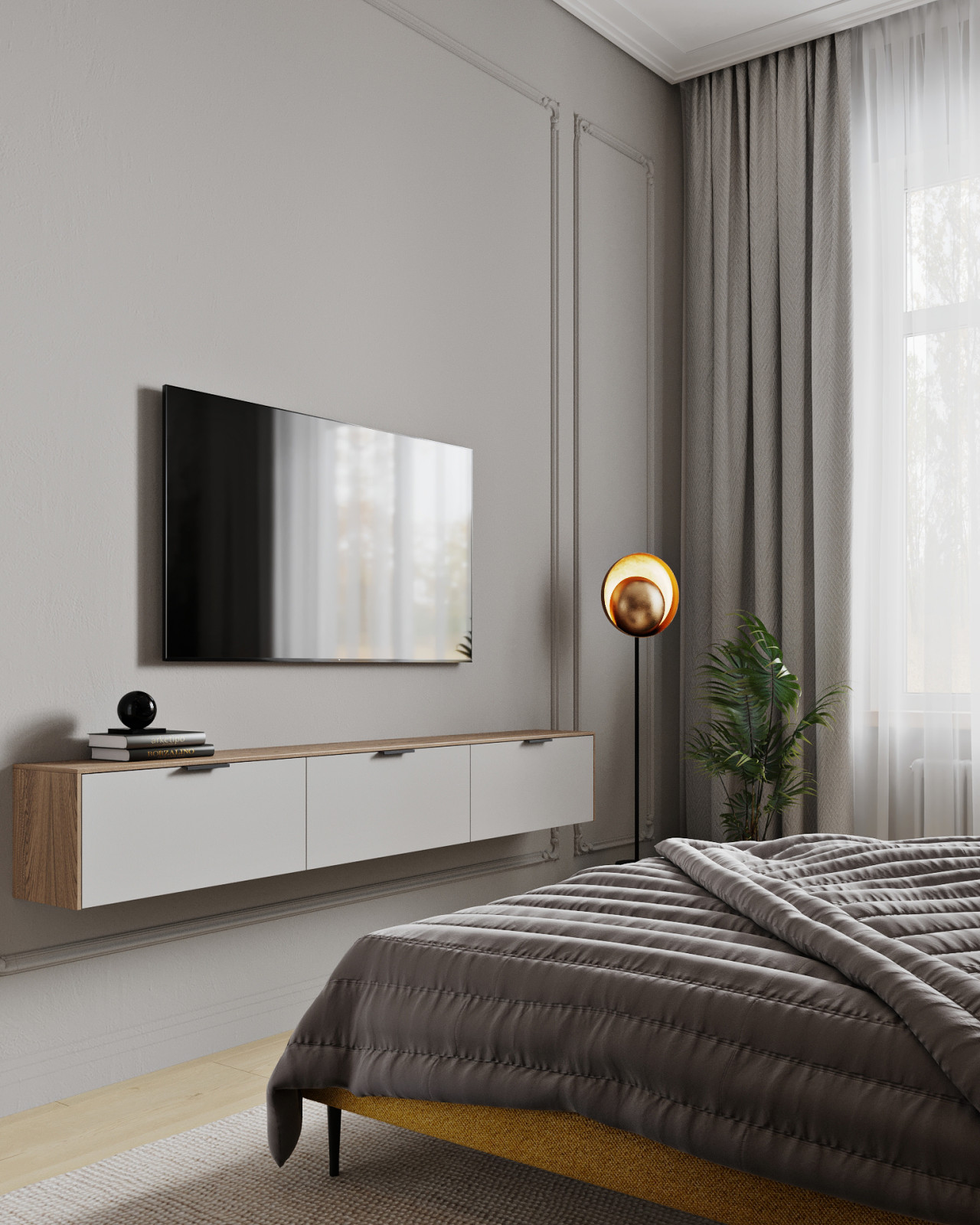 Спальня с эффектным панно