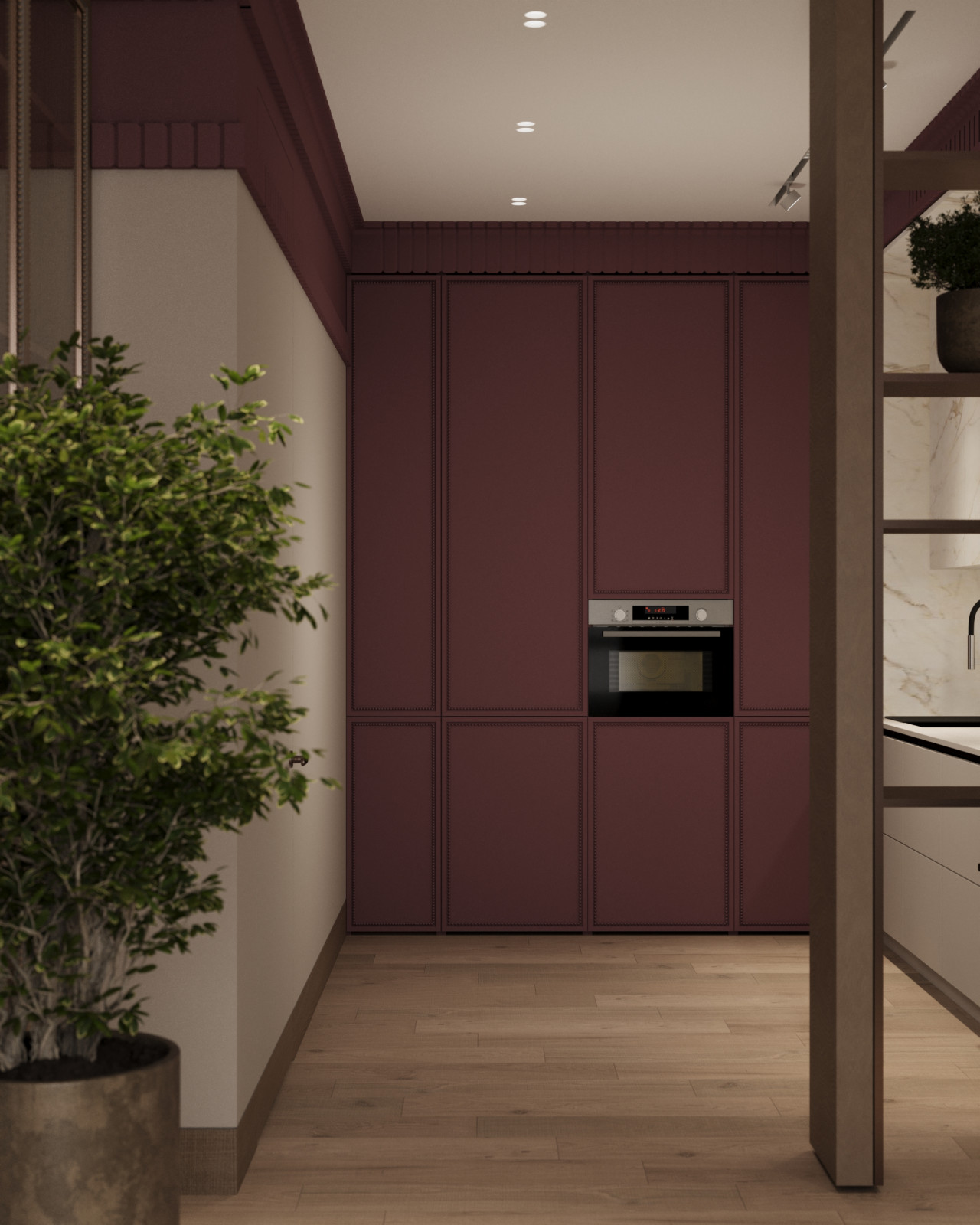 Кухня-гостиная с нотками бордо