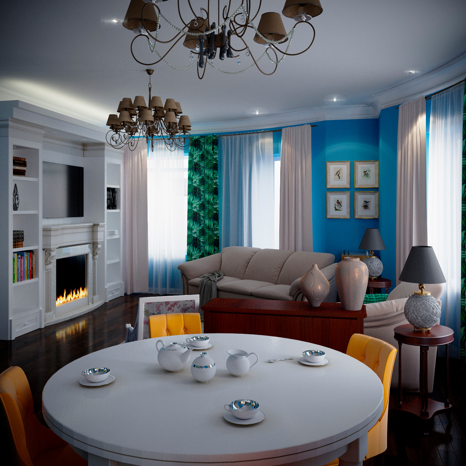 Обложка проекта: Кухня-гостиная в голубом цвете