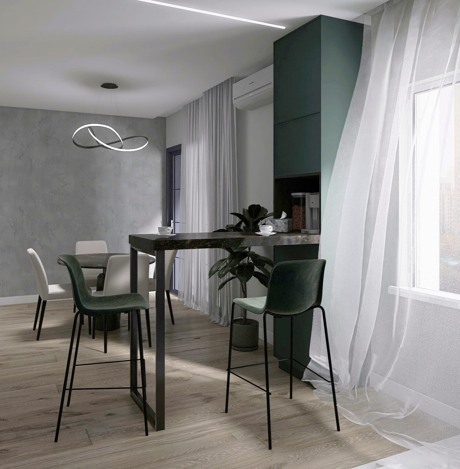 Кухня-гостиная в трехкомнатной квартире