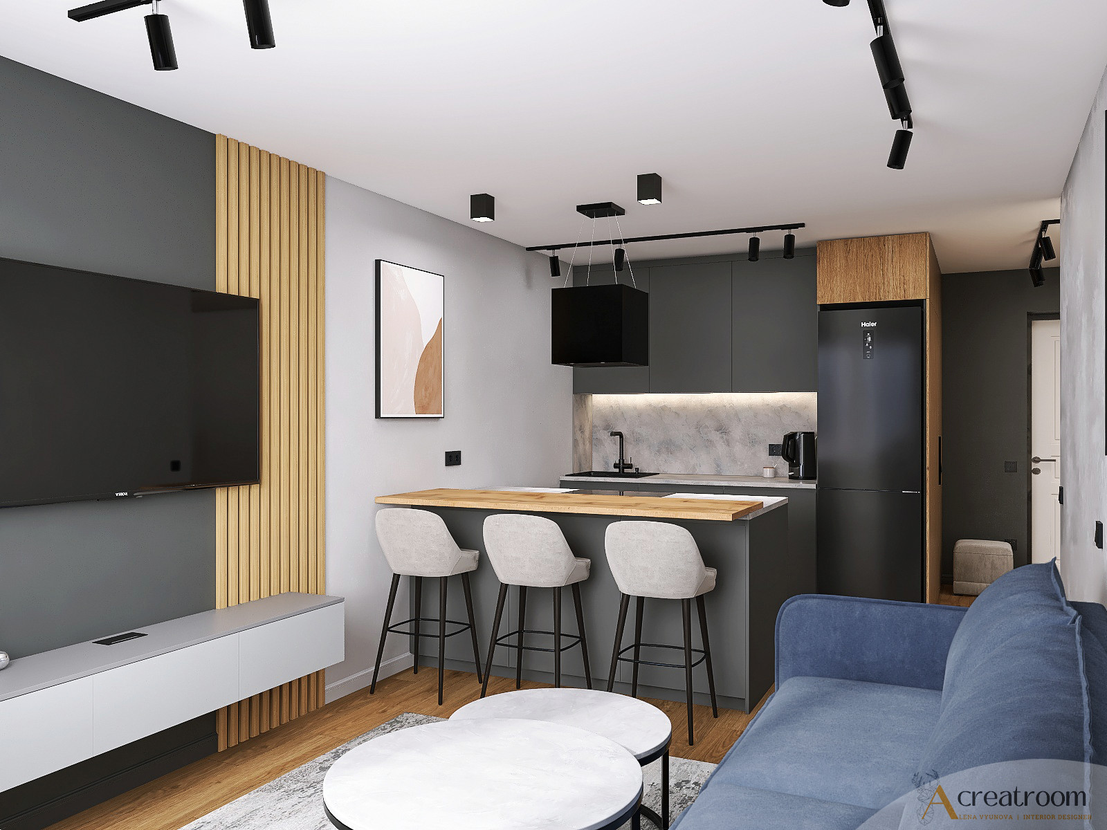 Проект прихожей и кухни-гостиной в ЖК Березовая Роща, г. Вологда