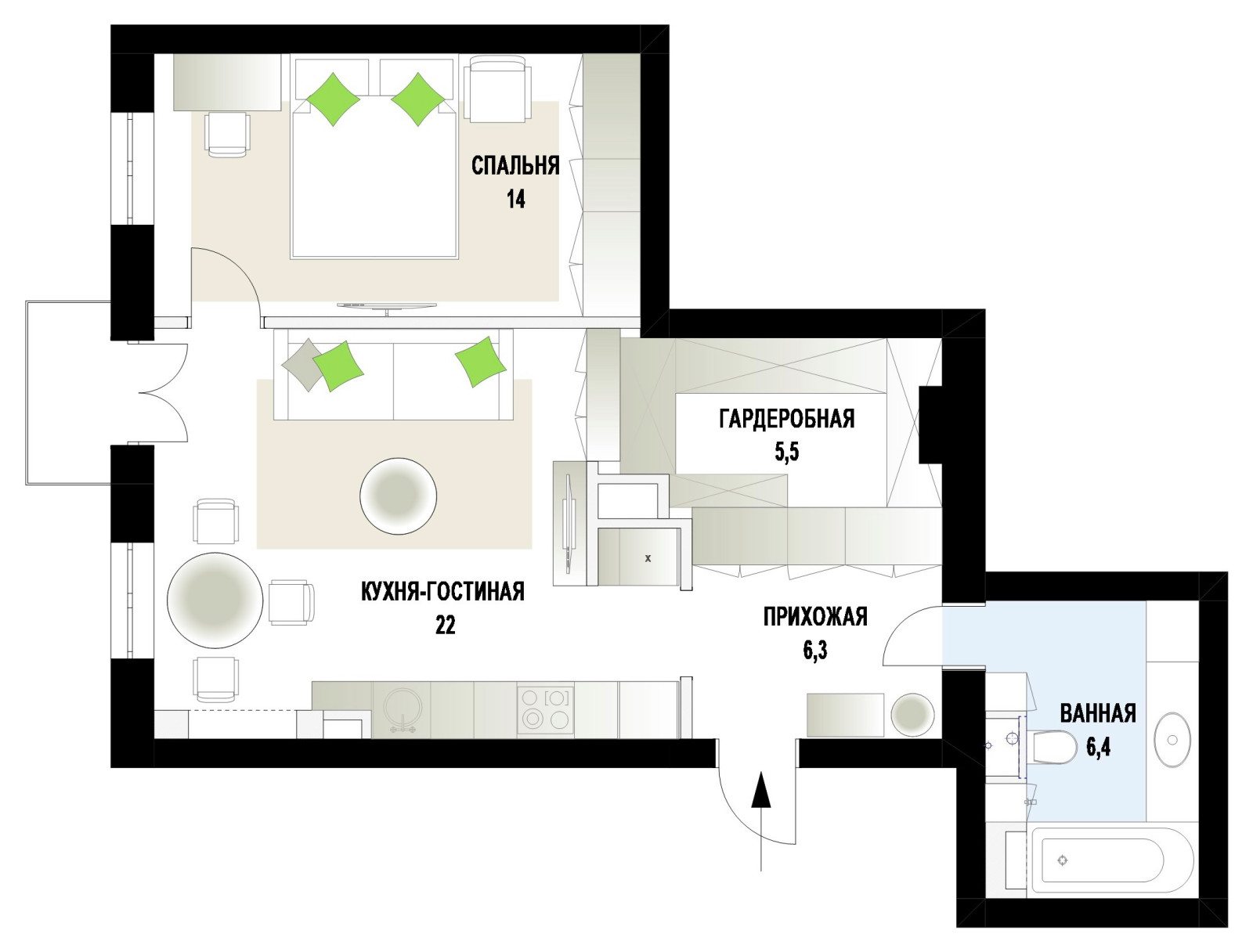 Обложка проекта: Квартира на Новинском бульваре 53м2