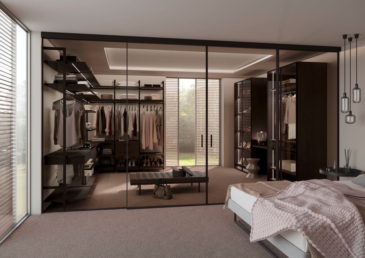 Раздвижные двери raumplus в темном профиле