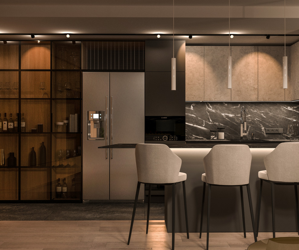 Кухонная зона, вариант освещения ночью.